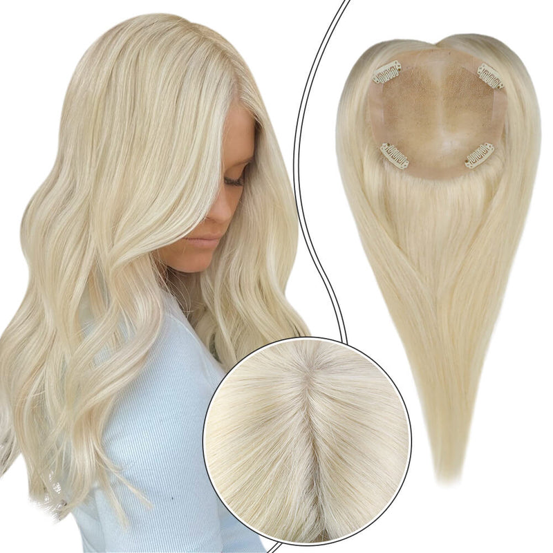 Load image into Gallery viewer, hair topper for women platinum blonde real human hair
