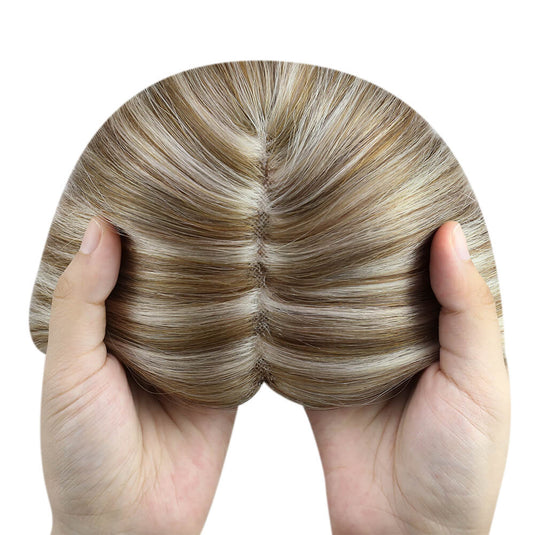 hair topper human hair highlight brown with blonde