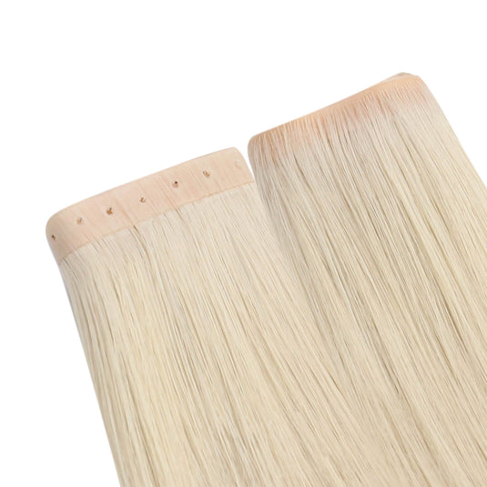 Moresoo PU Hole Flat Weft Virgin Human Hair Platinum Blonde (