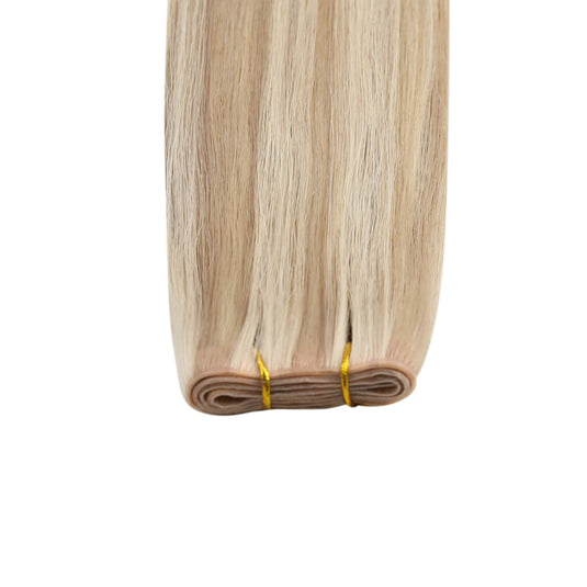 Moresoo PU Hole Flat Weft Virgin Human Hair Highlight Blonde