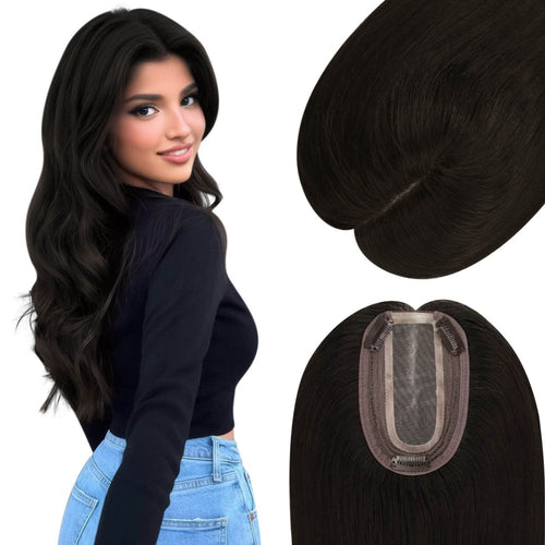 black hair topper straight soft hair