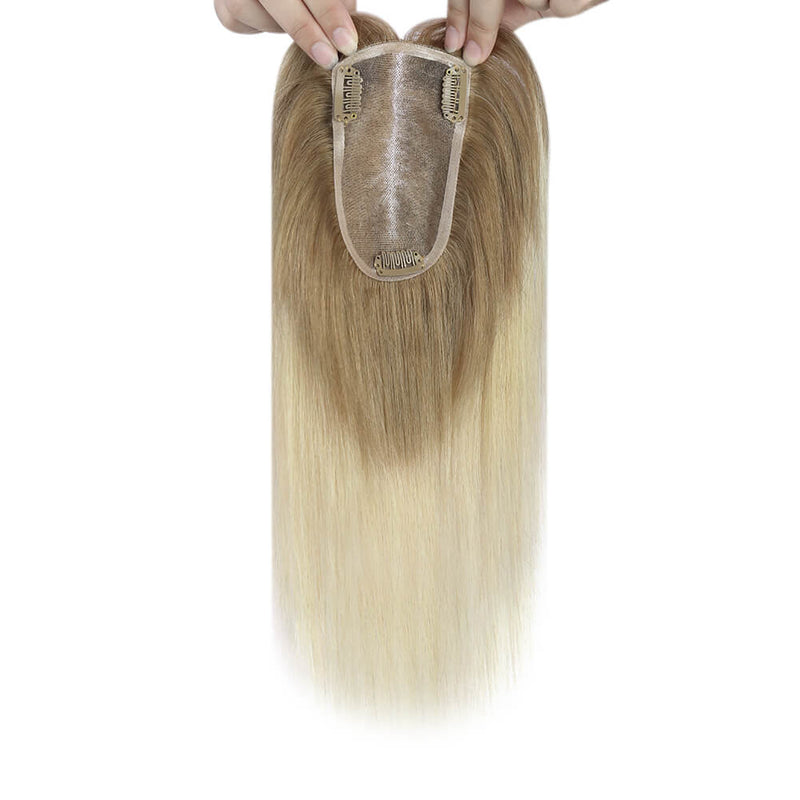 Load image into Gallery viewer, human hair topper for women ombre brown to blonde
