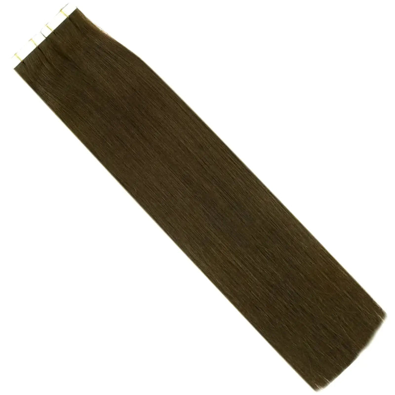 Load image into Gallery viewer, 24-inch medium brown tape in extensions, smooth medium brown tape in extensions, high-quality 14-inch brown extensions, medium brown tape in hair extensions, natural medium brown virgin tape in, seamless invisible tape extensions, 16-inch medium brown tape in hair, brown hair extensions for medium brown hair
