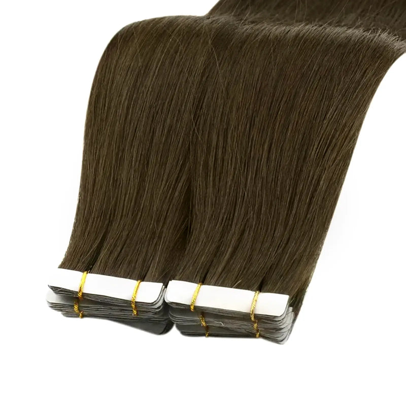 Load image into Gallery viewer, medium brown tape in hair extensions, 20-inch invisible tape in extensions, high-quality brown virgin hair, 24-inch medium brown tape in extensions, seamless medium brown extensions, 14-inch tape in extensions, natural medium brown hair extensions, brown hair extensions invisible tape in
