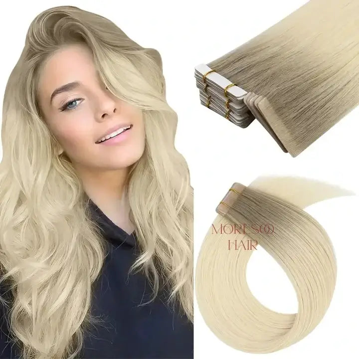 Load image into Gallery viewer, Ash Blonde Ombre Virgin Hair Invisible Tape in Hair Extensions(#R19/60)
