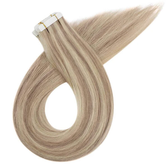 real virgin human weft hair blonde balayage-balayage blonde tape in hair extensions-best tape in hair extensions