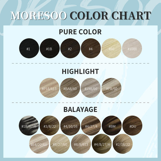 moresoo tape in hair color charts-balayage blonde hair-shoulder length blonde balayage short hair