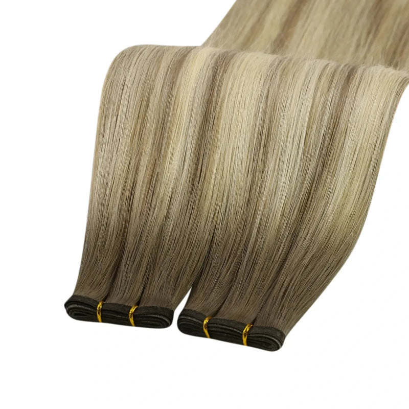 Load image into Gallery viewer, Moresoo Hair Weft Virgin Sew In Flat Weft Human Hair Extensions Balayage Blonde (#8/8/613)
