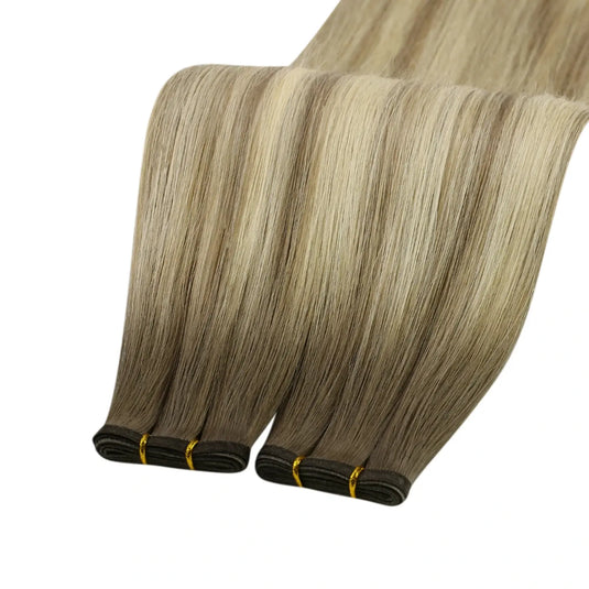 Moresoo Hair Weft Virgin Sew In Flat Weft Human Hair Extensions Balayage Blonde (