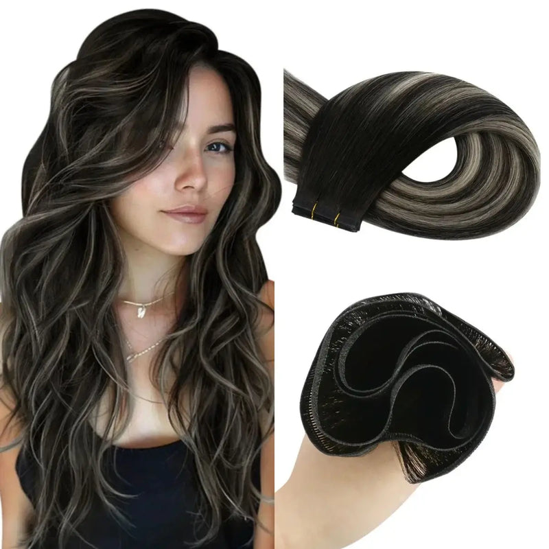 Load image into Gallery viewer, Moresoo Virgin Sew In Flat Hair Weft Human Hair Extensions Silver Black (#1B/S/1B)
