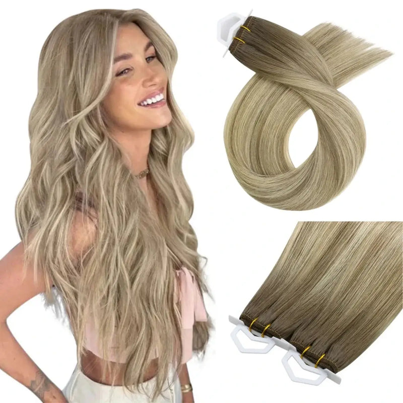 Load image into Gallery viewer, Moresoo Hair Weft Virgin Sew In Human Straight Hair Extensions Balayage Blonde Hair (#8/8/613)
