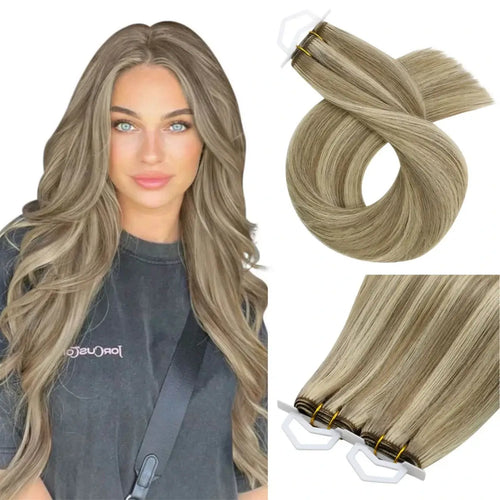 Moresoo Hair Weft Virgin Sew In Human Straight Hair Extensions Highlight Blonde Hair (#P8/60)