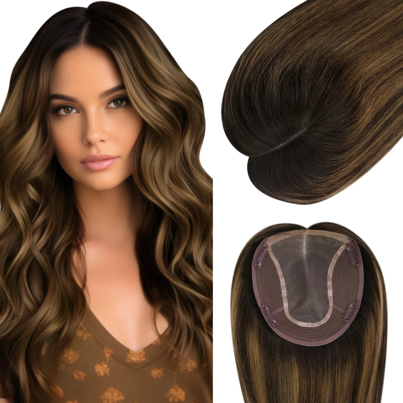 Load image into Gallery viewer, Moresoo hair topper virgin human hair brown straight suitable for hair loss
