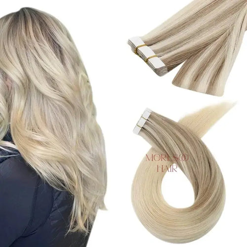 ombre blonde virgin hair tape in extensions, 14-inch ombre blonde tape in extensions, invisible ombre blonde tape in hair, high-quality ombre blonde extensions, light pink ombre blonde tape in, 16-inch ombre blonde tape in extensions, smooth ombre blonde hair, tape in extensions with ombre blonde color