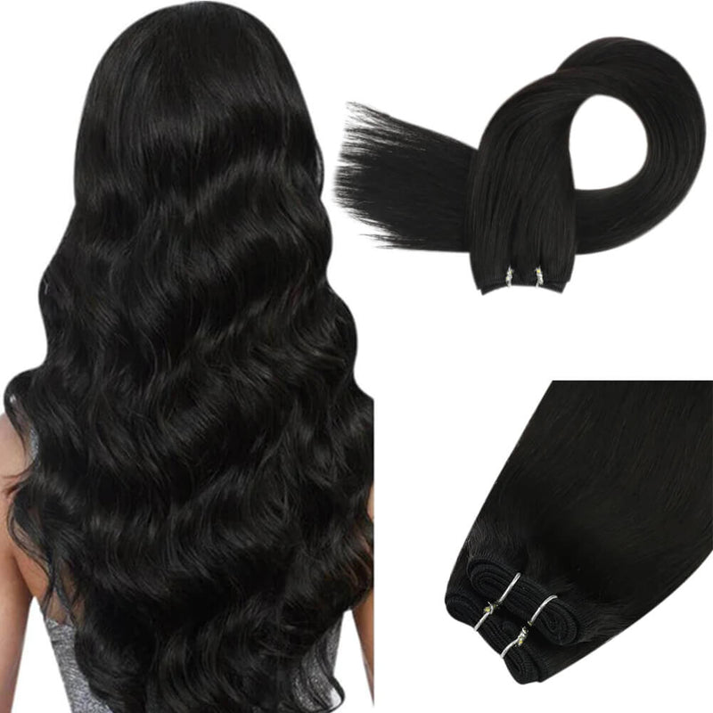 Load image into Gallery viewer, premiun hair machine sew in hair weft jet black hair-natural hair styles for black women-jet black hair dye-highlights for black hair-black hair with highlights straight
