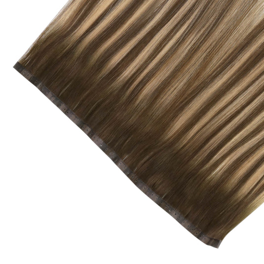 Moresoo PU Hole Flat Weft Virgin Human Hair Balayage Brown