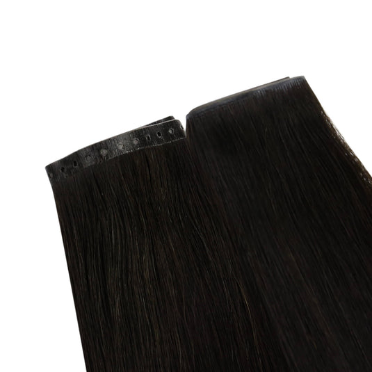 Moresoo PU Hole Flat Weft Virgin Human Hair Natural Black