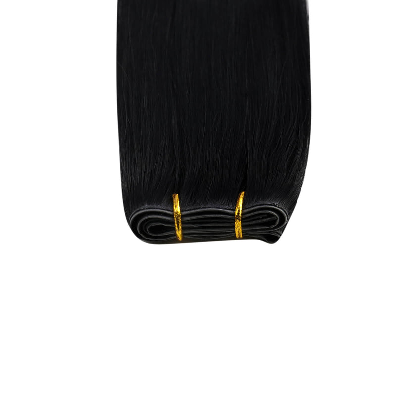 Load image into Gallery viewer, Moresoo PU Hole Flat Weft Virgin Bundles Human Hair Weave Jet Black #1
