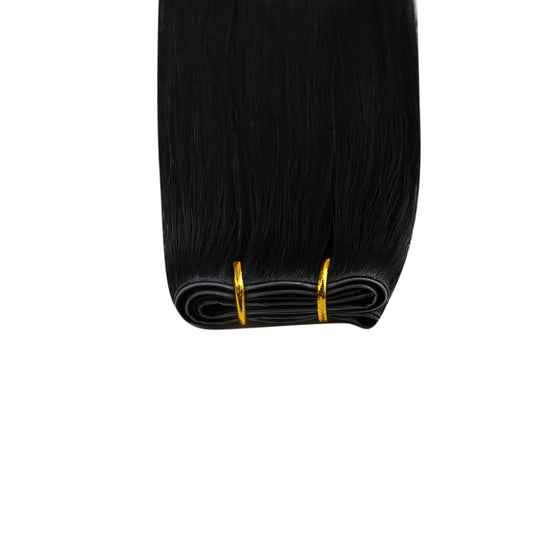 Moresoo PU Hole Flat Weft Virgin Bundles Human Hair Weave Jet Black