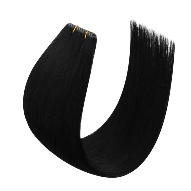 Load image into Gallery viewer, Moresoo PU Hole Flat Weft Virgin Bundles Human Hair Weave Jet Black #1
