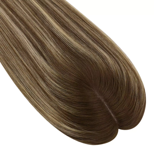 hair topper real hair balayage brown mix blonde color