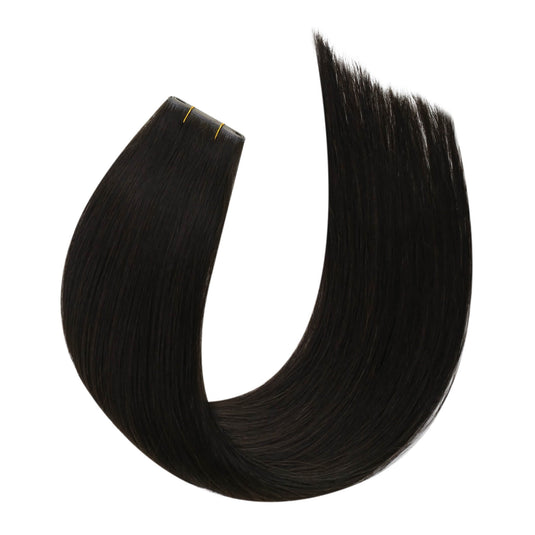 Moresoo PU Hole Flat Weft Virgin Human Hair Natural Black