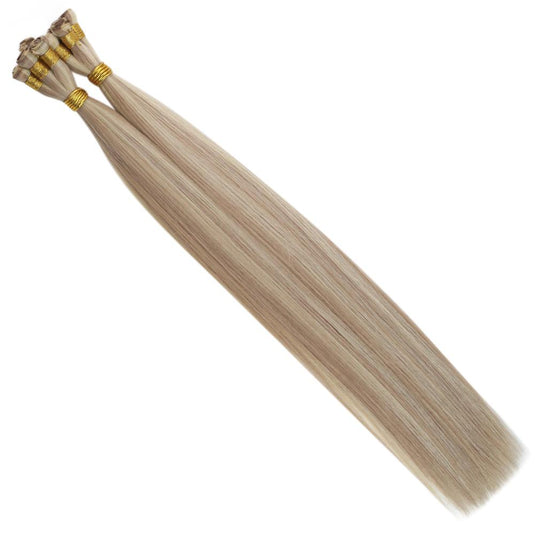 hand tied hair extensions,hand tied hair,blonde highlights,moresoo hair extensions,sew in hair extensions