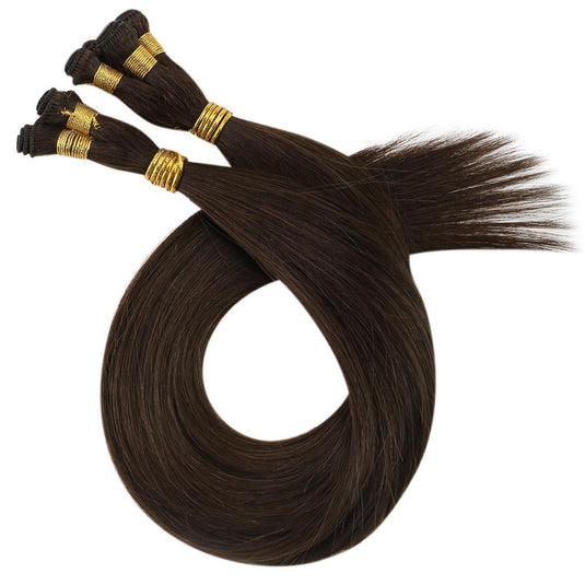 hand-tied hair extensions,human hair extensions,moresoo hair,brown hair extensions,human hair weft