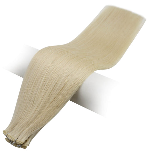 100 virgin remy human hair platinum blonde-18 inch hair extensions-real human hair extensions-how to braid in hair extensions-sewn in hair extensions