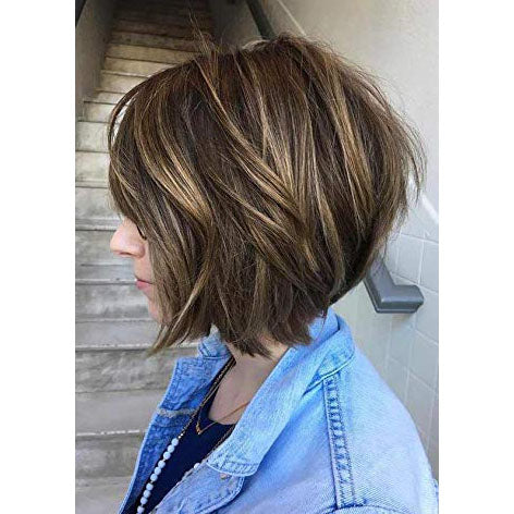 Load image into Gallery viewer, Moresoo Straight Brazilian Wig Mono Bob Blonde #27 Highlights with Brown #4(ST #P4/27) - moresoo
