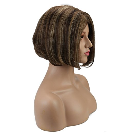 Load image into Gallery viewer, Moresoo Straight Brazilian Wig Mono Bob Blonde #27 Highlights with Brown #4(ST #P4/27) - moresoo
