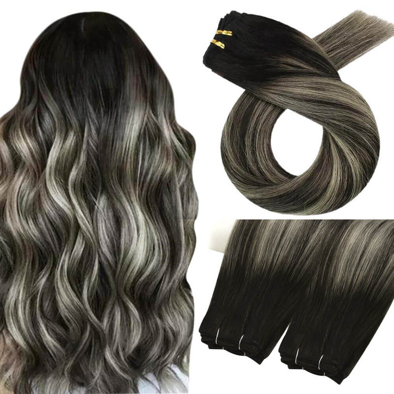 Load image into Gallery viewer, Silver black-best hair extensions for thin hair-16 inch hair extensions-extensions for hair-virgin hair-virgin hair bundles-real human hair extensions
