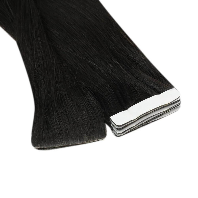 Load image into Gallery viewer, jet black tape in hair extensions, invisible jet black extensions, high-quality jet black tape in, salon-quality jet black extensions, 20-inch jet black hair tape in, smooth jet black tape in hair, durable jet black tape in, 16-inch jet black tape in extensions
