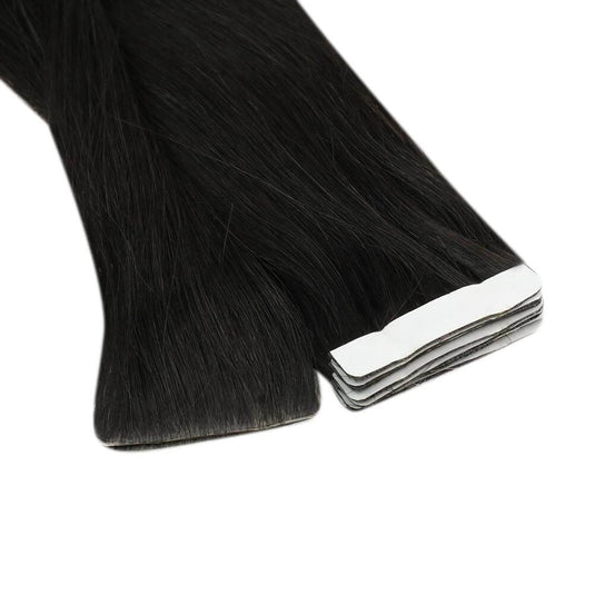 jet black tape in hair extensions, invisible jet black extensions, high-quality jet black tape in, salon-quality jet black extensions, 20-inch jet black hair tape in, smooth jet black tape in hair, durable jet black tape in, 16-inch jet black tape in extensions