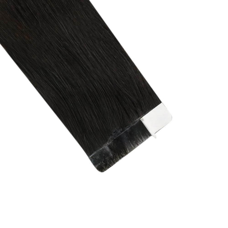 Load image into Gallery viewer, high-quality jet black tape in extensions, invisible jet black tape in hair, 14-inch jet black hair extensions, 18-inch jet black extensions, salon-grade jet black tape in extensions, smooth jet black extensions, premium quality jet black tape in, long-lasting jet black tape in hair
