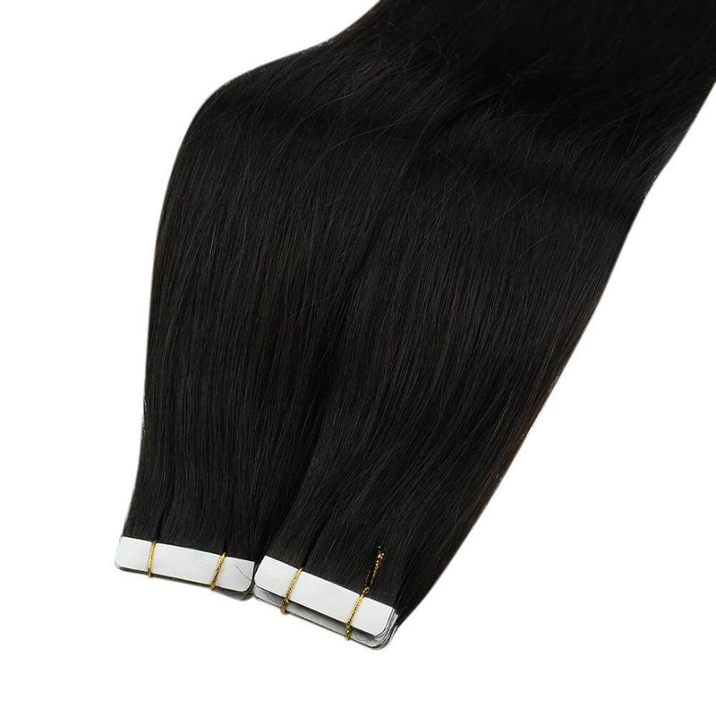 Load image into Gallery viewer, 16-inch jet black tape in extensions, invisible jet black hair extensions, salon-quality jet black tape in hair, smooth jet black extensions, 20-inch jet black tape in, high-quality jet black extensions, long-lasting jet black tape in, 18-inch jet black tape in extensions
