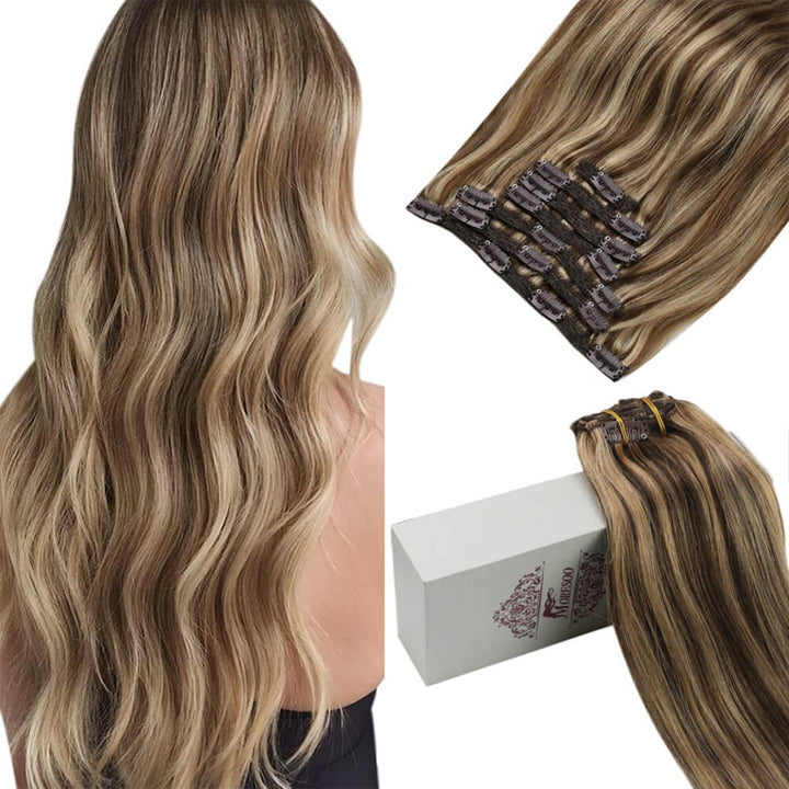 Moresoo® Human Hair Clip In Extensions Real Natural Hair Extensions Moresoo 6509