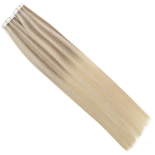 ombre blonde hair extensions with pink highlights, 16-inch ombre blonde tape in, invisible ombre blonde tape in hair, 18-inch ombre blonde and pink tape in extensions, 20-inch ombre blonde hair extensions, smooth ombre blonde tape in extensions, 24-inch ombre blonde tape in with pink tones