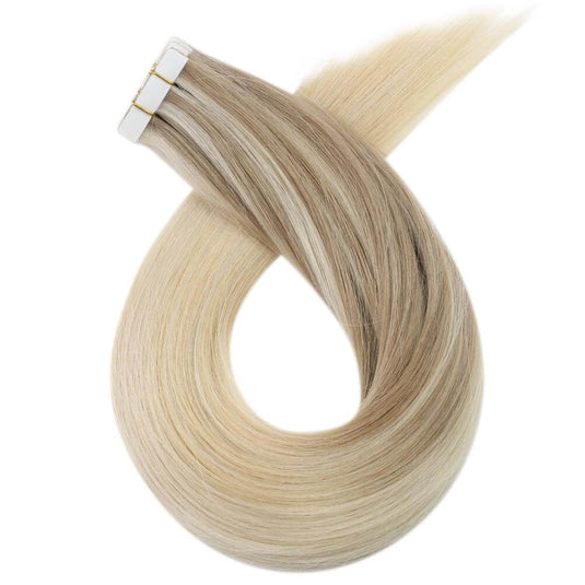 16-inch ombre blonde and pink tape in extensions, invisible ombre blonde tape in hair, 18-inch ombre blonde hair extensions with pink tones, smooth ombre blonde tape in, 14-inch pink ombre blonde tape in, high-quality ombre blonde extensions, invisible tape in extensions for ombre blonde, 20-inch ombre blonde tape in