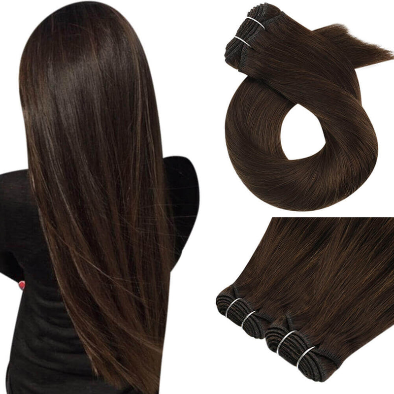 Load image into Gallery viewer, dark brown weft hair-extensions for thin hair-babe hair extensions-extensions for short hair-how to braid in hair extensions-sewn in hair extensions-best human hair extensions
