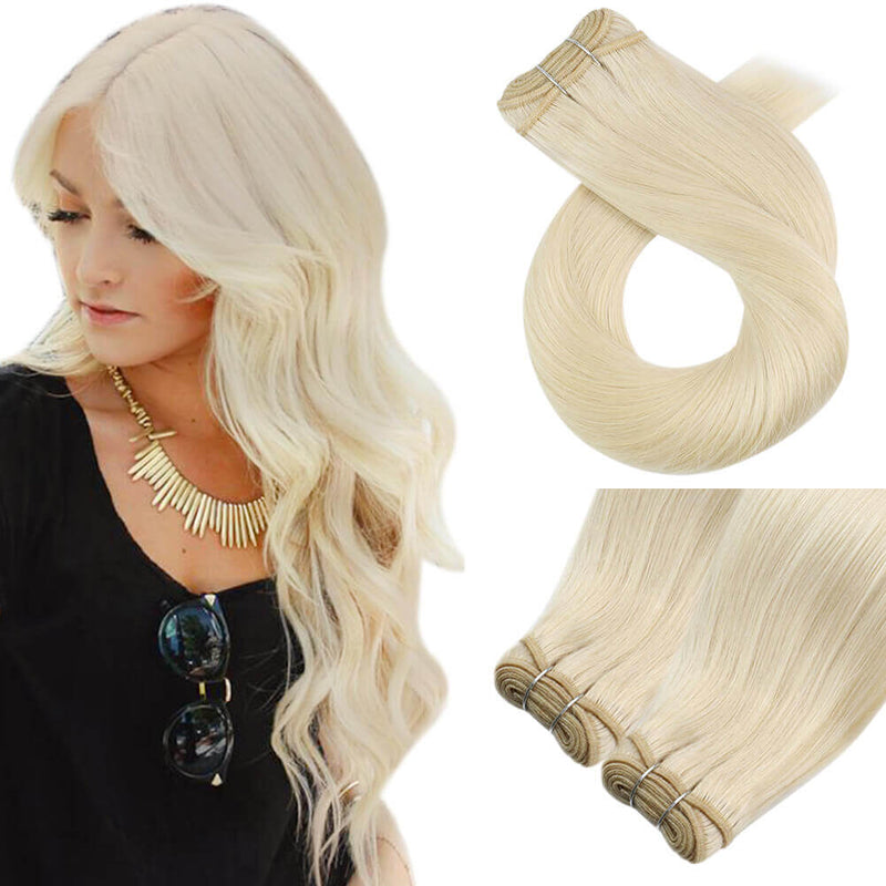 Load image into Gallery viewer, virgin machine weft-blonde hair extensions-platinum blonde hair-platinum hair-light blonde hair-human hair extensions
